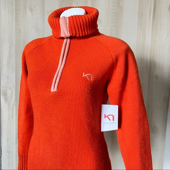 Kari Traa Sweaters - Kari Traa wool knit sweater cowl zip neck pullover coral orange size medium